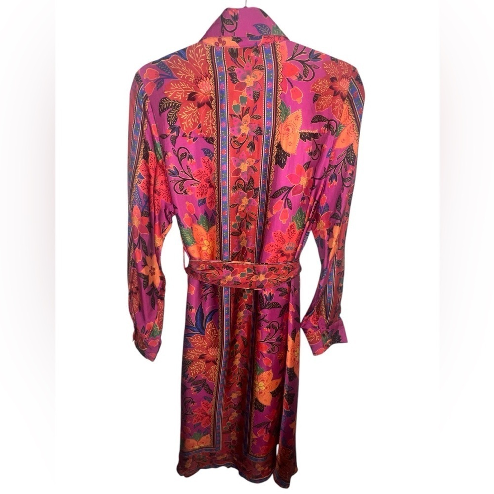 {FARM Rio Floral Pink Tropical Print Midi Shirt Dress Tapestry Size Small} - Picture 6 of 13